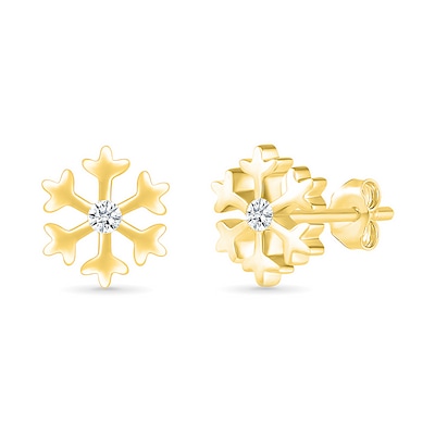 0.04 CT. T.W. Diamond Snowflake Stud Earrings in Sterling Silver with 14K Gold Plate