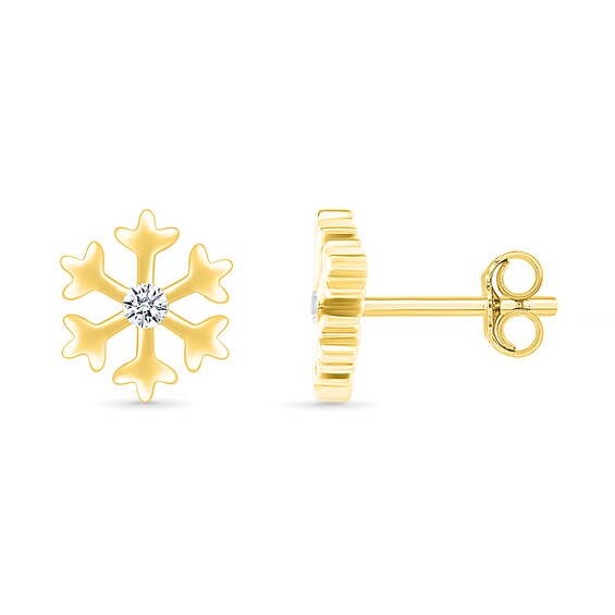 0.04 CT. T.W. Diamond Snowflake Stud Earrings in Sterling Silver with 14K Gold Plate