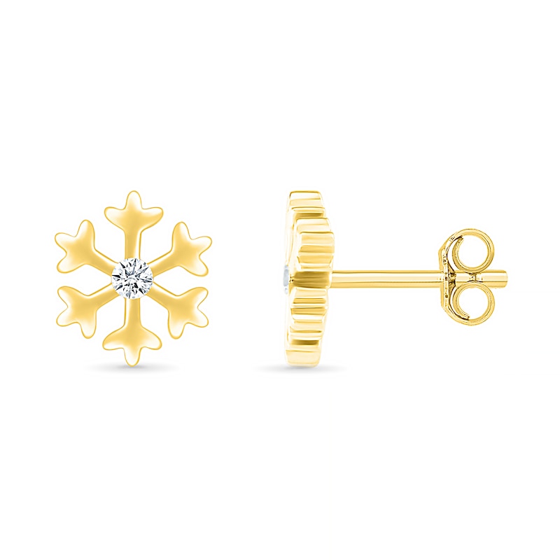 0.04 CT. T.W. Diamond Snowflake Stud Earrings in Sterling Silver with 14K Gold Plate|Peoples Jewellers