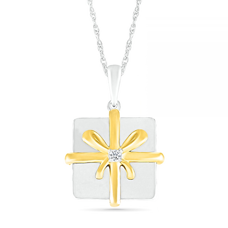 Diamond Accent Holiday Gift Pendant in Sterling Silver and 14K Gold Plate