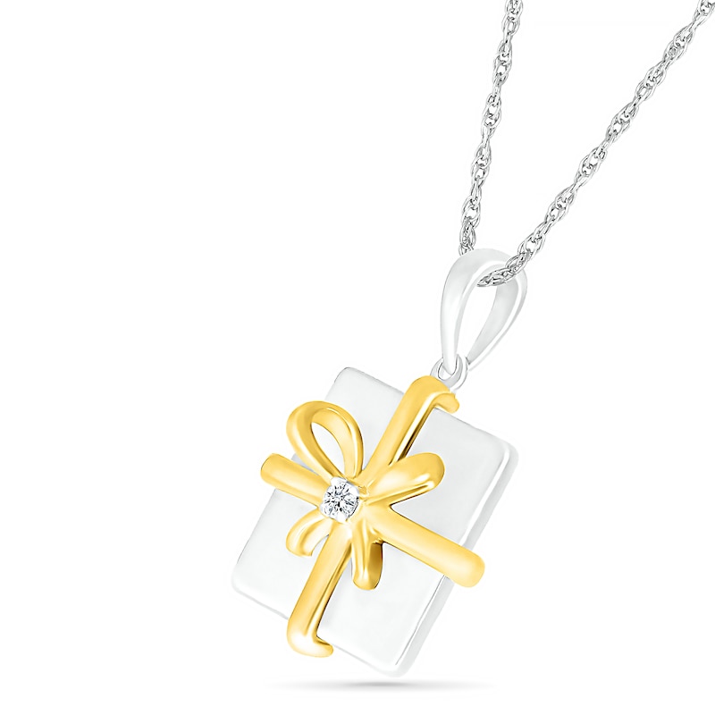 Diamond Accent Holiday Gift Pendant in Sterling Silver and 14K Gold Plate