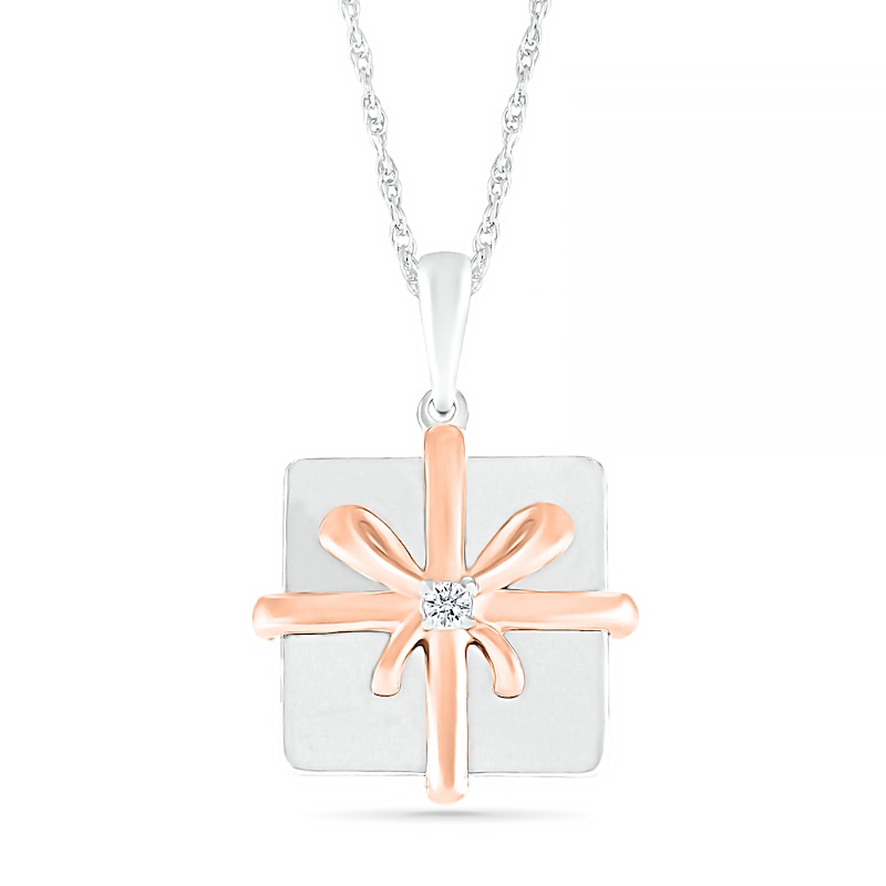 Diamond Accent Holiday Gift Pendant in Sterling Silver and 14K Rose Gold Plate