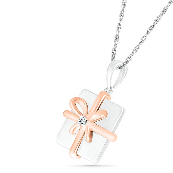 Diamond Accent Holiday Gift Pendant in Sterling Silver and 14K Rose Gold Plate