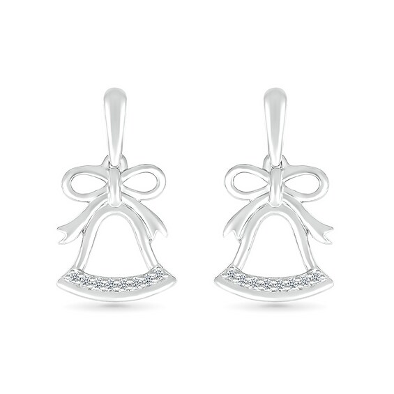 0.04 CT. T.W. Diamond Holiday Bell Drop Earrings in Sterling Silver