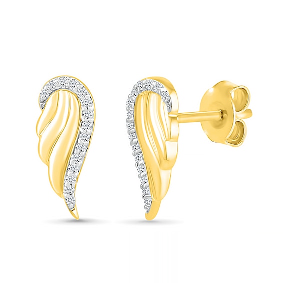 0.04 CT. T.W. Diamond Angel Wings Stud Earrings in Sterling Silver with 14K Gold Plate