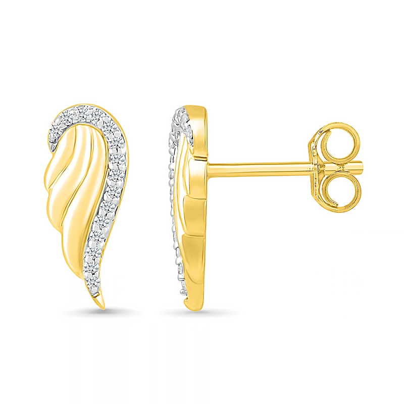 0.04 CT. T.W. Diamond Angel Wings Stud Earrings in Sterling Silver with 14K Gold Plate|Peoples Jewellers
