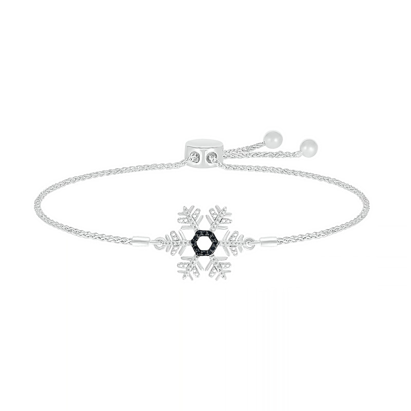 0.04 CT. T.W. Black Enhanced Diamond Snowflake Bolo Bracelet in Sterling Silver - 9.5"|Peoples Jewellers