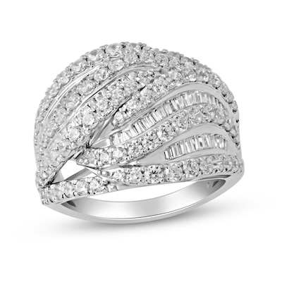 2.00 CT. T.W. Baguette and Round Diamond Multi-Row Ring in 10K White Gold