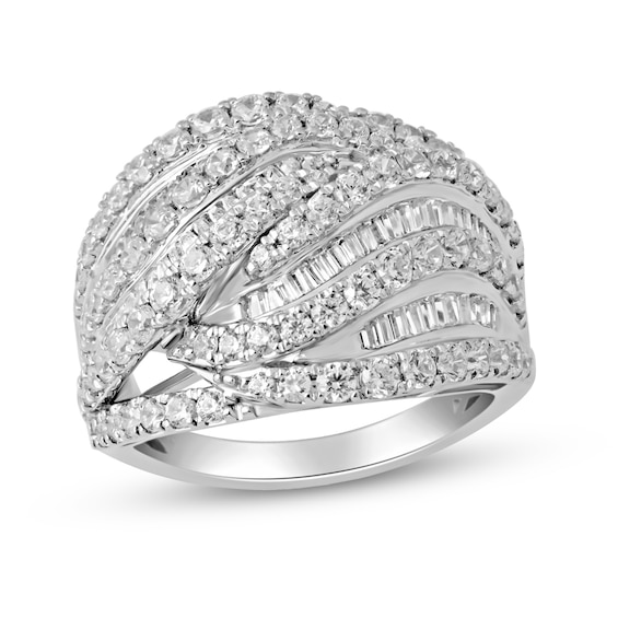 2.00 CT. T.W. Baguette and Round Diamond Multi-Row Ring in 10K White Gold