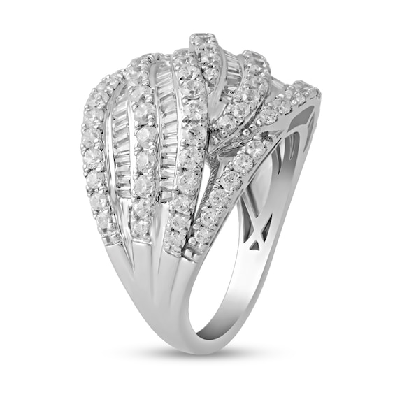 2.00 CT. T.W. Baguette and Round Diamond Multi-Row Ring in 10K White Gold