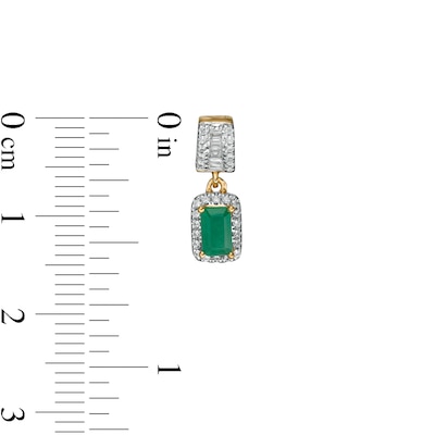 Emerald-Cut Emerald and 0.25 CT. T.W. Diamond Frame Drop Earrings in 14K Gold