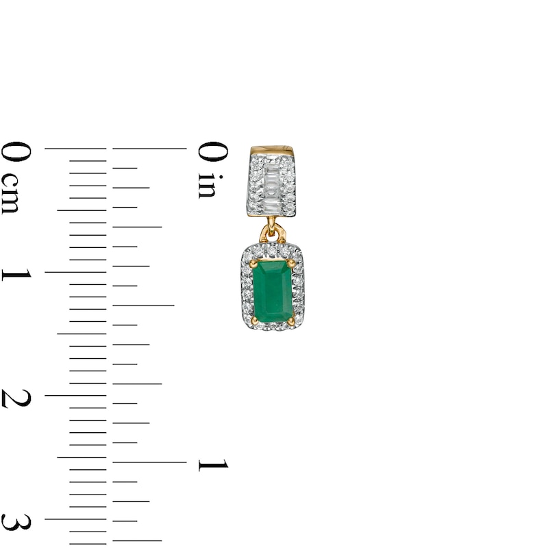 Emerald-Cut Emerald and 0.25 CT. T.W. Diamond Frame Drop Earrings in 14K Gold