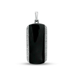 Men's Onyx and 0.30 CT. T.W. Diamond Edge ID Necklace Charm in 10K White Gold