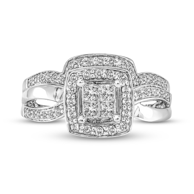0.56 CT. T.W. Princess-Cut Quad Diamond Frame Twist Shank Bridal Set in 10K White Gold|Peoples Jewellers