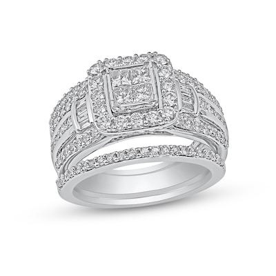 1.50 CT. T.W. Quad Princess-Cut Diamond Three Piece Bridal Set in 10K White Gold