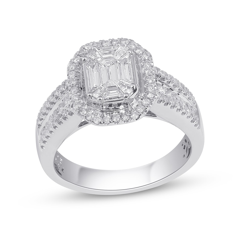 1.00 CT. T.W. Emerald-Cut Diamond Frame Engagement Ring in 14K White Gold|Peoples Jewellers
