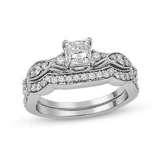 1.25 CT. T.W. Princess-Cut Diamond Twist Shank Bridal Set in 14K White Gold