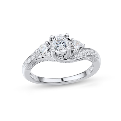 0.95 CT. T.W. Diamond Past Present Future® Bypass Ring in 14K White Gold