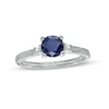 Thumbnail Image 0 of 6.0mm Blue Sapphire and 0.10 CT. T.W. Baguette and Round Diamond Ring in 14K White Gold