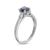 Thumbnail Image 2 of 6.0mm Blue Sapphire and 0.10 CT. T.W. Baguette and Round Diamond Ring in 14K White Gold