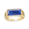 Men's Elongated Octagonal Blue Lab-Created Sapphire Bevelled Edge Signet Ring in 10K Gold