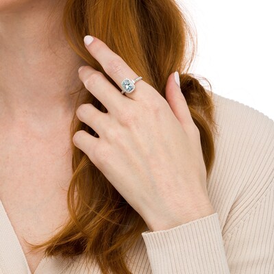 Cushion-Cut Aquamarine and 0.40 CT. T.W. Diamond Frame Collar Engagement Ring in 14K White Gold