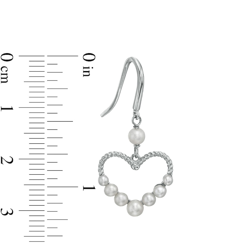 2.0-4.0mm Freshwater Cultured Pearl Graduated Rope-Textured Heart Outline Drop Earrings in Sterling Silver
