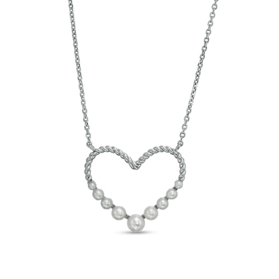 2.0-5.0mm Freshwater Cultured Pearl Graduated Rope-Textured Heart Outline Necklace in Sterling Silver