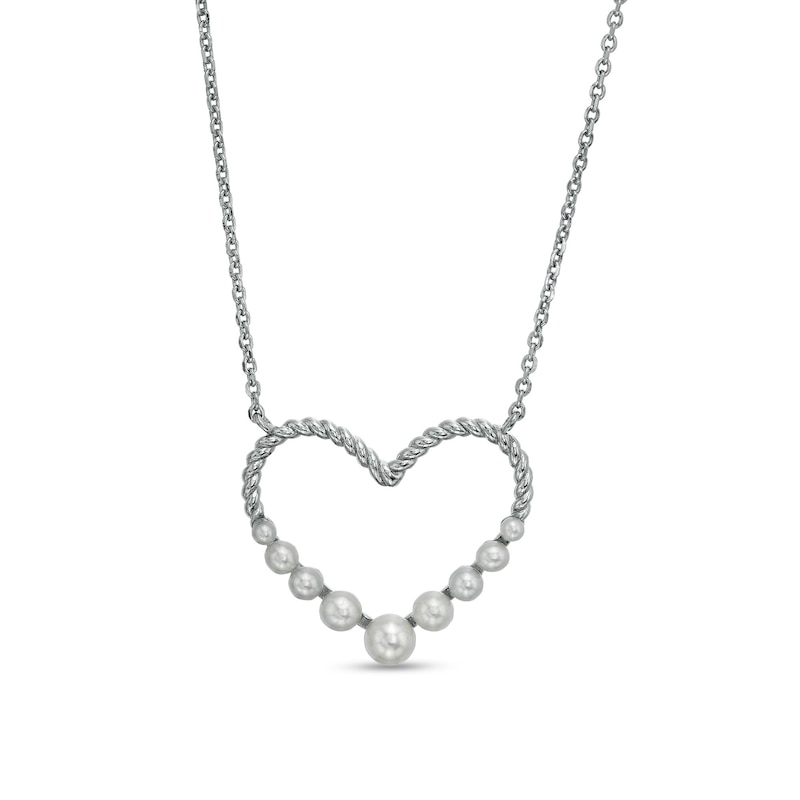 2.0-5.0mm Freshwater Cultured Pearl Graduated Rope-Textured Heart Outline Necklace in Sterling Silver|Peoples Jewellers