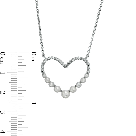 2.0-5.0mm Freshwater Cultured Pearl Graduated Rope-Textured Heart Outline Necklace in Sterling Silver