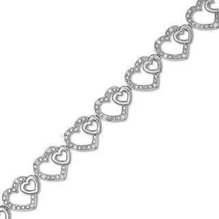 0.25 CT. T.W. Diamond Hearts Line Bracelet in Sterling Silver - 7.5"