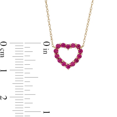 Lab-Created Ruby Heart Outline Necklace in 10K Gold