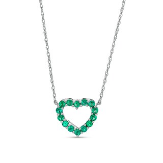 Lab-Created Emerald Mini Heart Outline Necklace in 10K White Gold