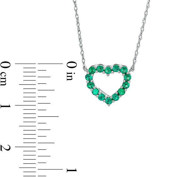 Lab-Created Emerald Mini Heart Outline Necklace in 10K White Gold