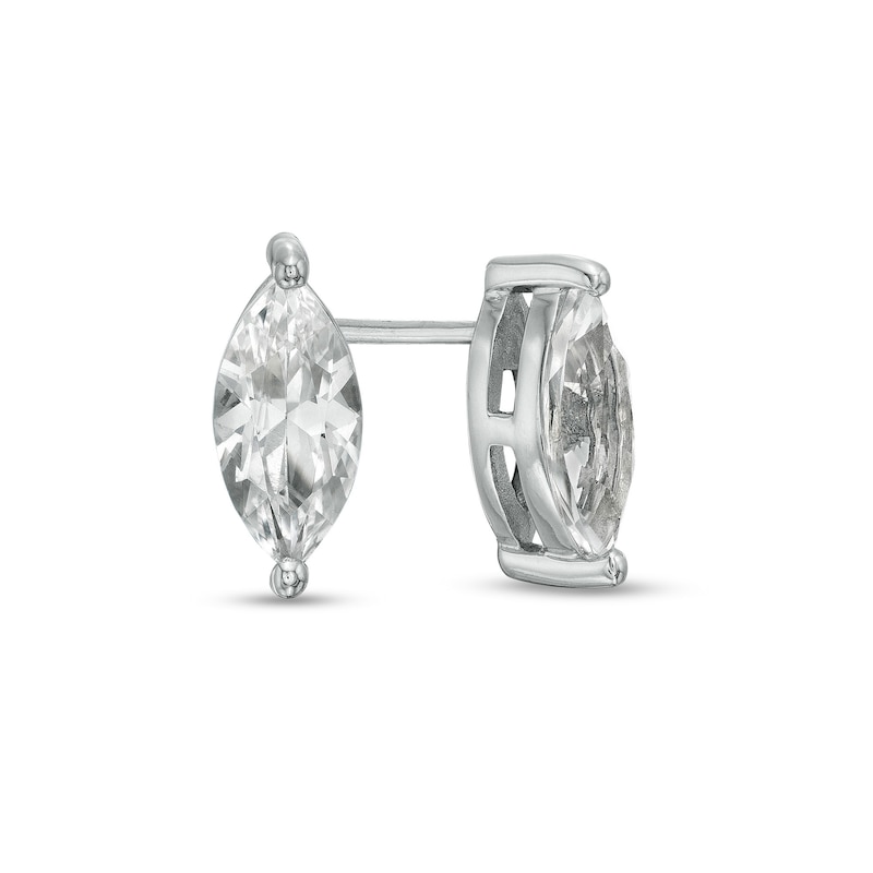 Marquise White Lab-Created Sapphire Solitaire Stud Earrings in Sterling Silver|Peoples Jewellers