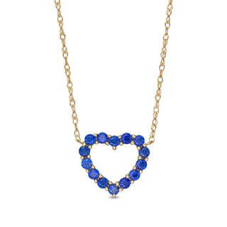 Blue Lab-Created Sapphire Heart Outline Necklace in 10K Gold