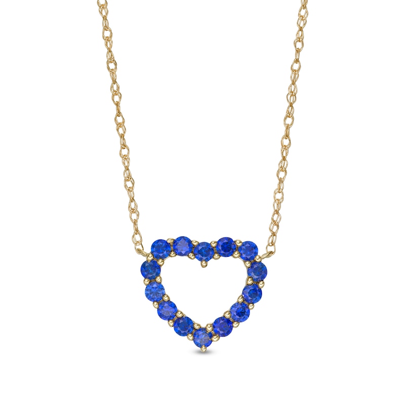 Blue Lab-Created Sapphire Heart Outline Necklace in 10K Gold