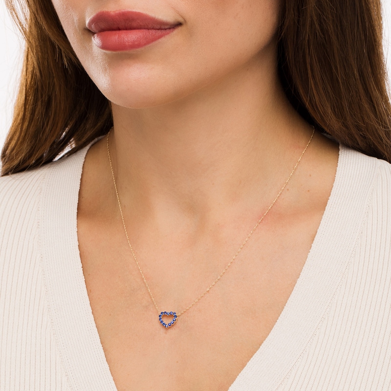 Blue Lab-Created Sapphire Heart Outline Necklace in 10K Gold