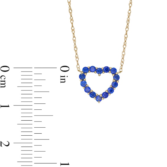 Blue Lab-Created Sapphire Heart Outline Necklace in 10K Gold