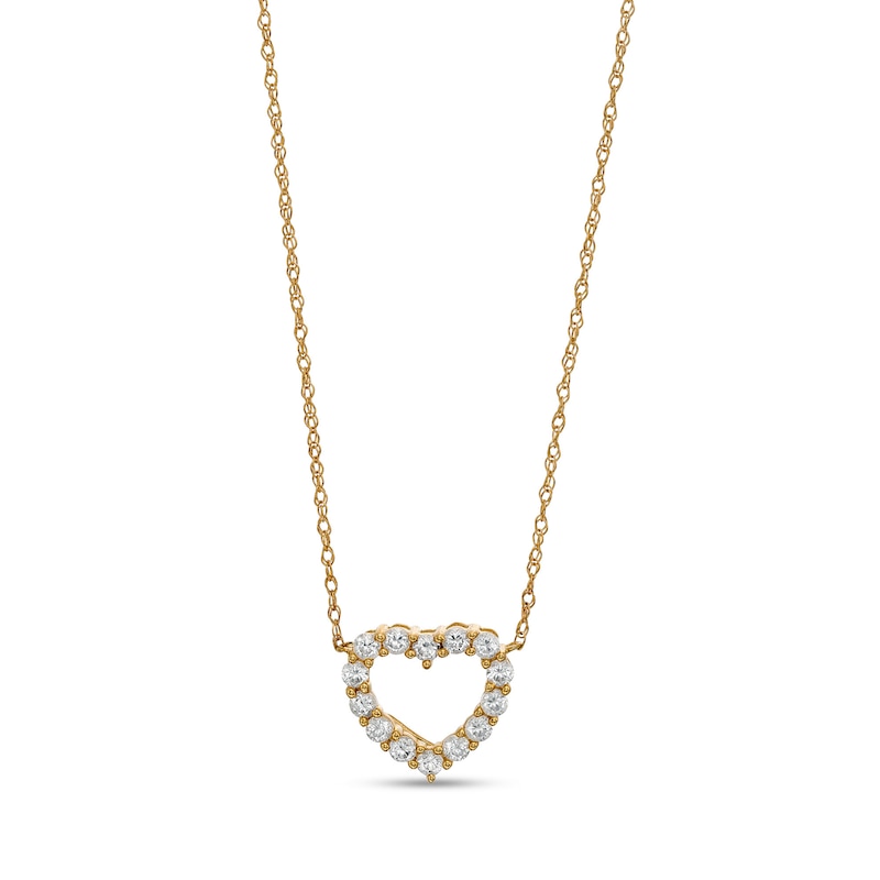 White Lab-Created Sapphire Mini Heart Outline Necklace in 10K Gold|Peoples Jewellers