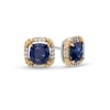 Thumbnail Image 0 of 7.0mm Cushion-Cut Blue and White Lab-Created Sapphire Rope-Textured Frame Stud Earrings in Sterling Silver and 10K Gold