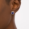 Thumbnail Image 1 of 7.0mm Cushion-Cut Blue and White Lab-Created Sapphire Rope-Textured Frame Stud Earrings in Sterling Silver and 10K Gold