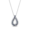 Thumbnail Image 0 of Blue Sapphire and 0.20 CT. T.W. Diamond Border Graduated Triple Row Loop Teardrop Pendant in 14K White Gold