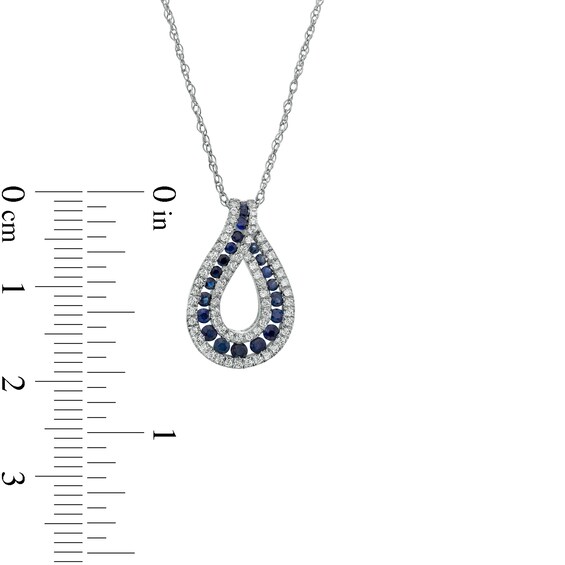 Blue Sapphire and 0.20 CT. T.W. Diamond Border Graduated Triple Row Loop Teardrop Pendant in 14K White Gold