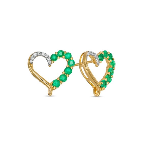 Emerald and 0.04 CT. T.W. Diamond Ribbon Loop Heart Outline Stud Earrings in 10K Gold