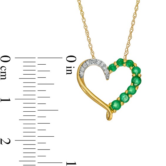 Emerald and Diamond Accent Ribbon Loop Heart Outline Pendant in 10K Gold