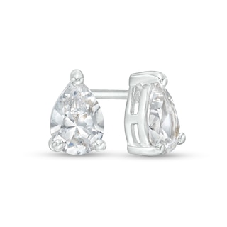 Pear-Shaped White Lab-Created Sapphire Solitaire Stud Earrings in Sterling Silver