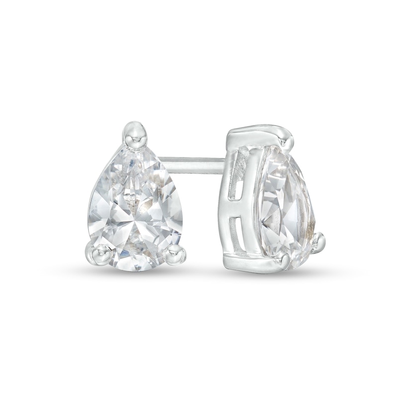Pear-Shaped White Lab-Created Sapphire Solitaire Stud Earrings in Sterling Silver|Peoples Jewellers