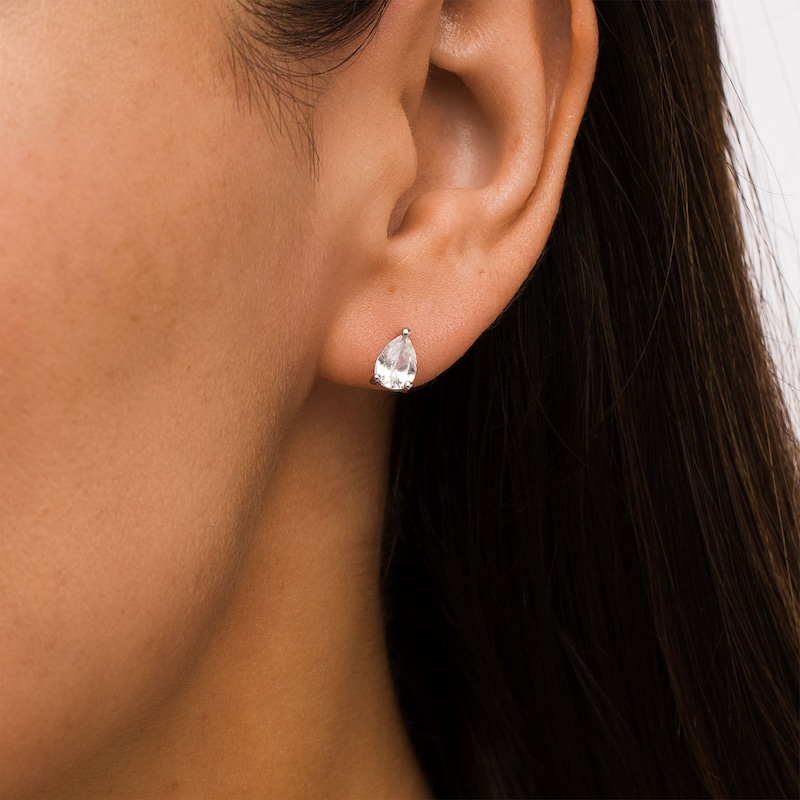 Pear-Shaped White Lab-Created Sapphire Solitaire Stud Earrings in Sterling Silver