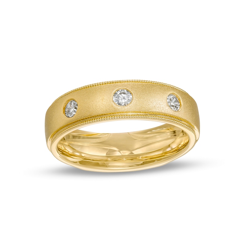 Main Image 1 of Men's 0.33 CT. T.W. Diamond Three Stone Wedding Band in 10K Gold